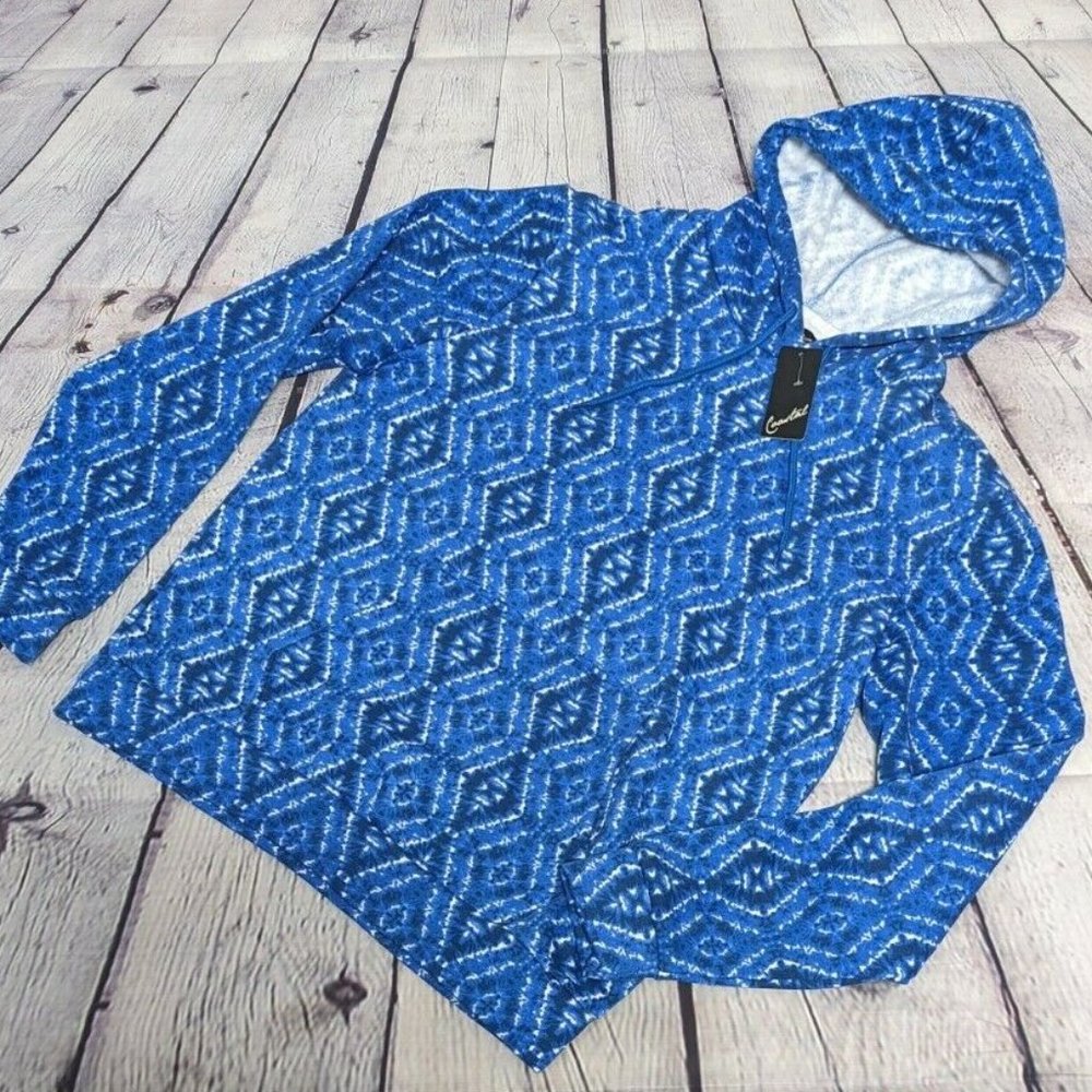 Coastal Tie Dye Blue Diamond Patterned Pullover Hoodie Men's Size Medium